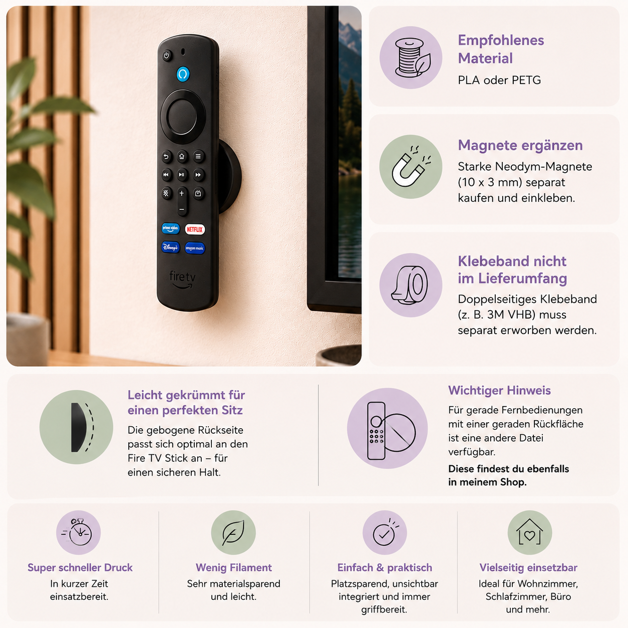 Magnetische Fire TV Stick Fernbedienung Halterung  3MF