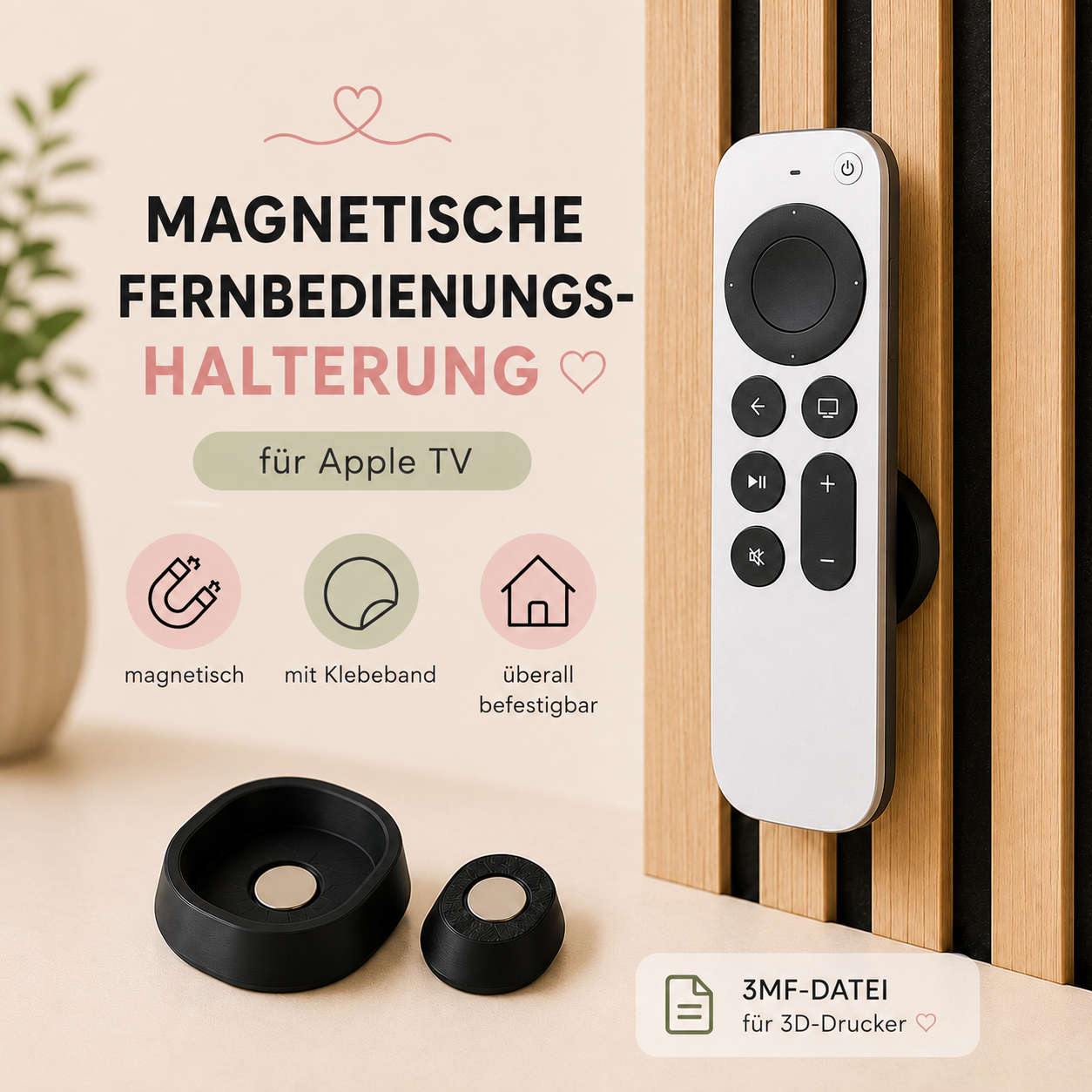 Apple TV Fernbedienung Halterung – Magnetische Wandhalterung 3MF