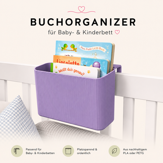 Buchorganizer (geriffelt) für Baby- & Kinderbett – 3D-Druckdatei