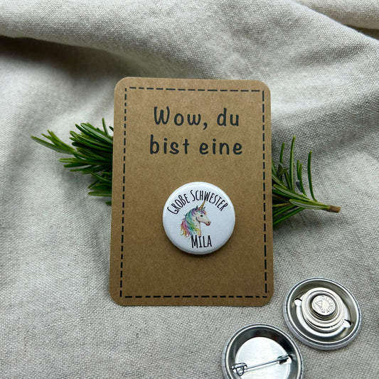 Anstecker große Schwester EINHORN PERSONALISIERT
