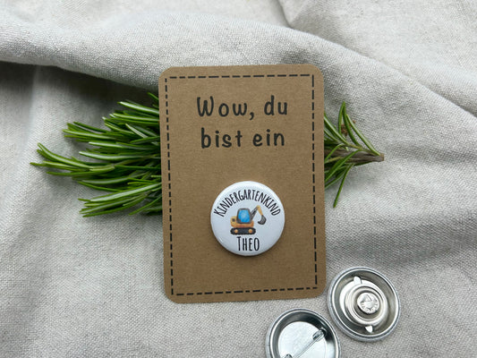 Anstecker Kindergarten BAGGER PERSONALISIERT