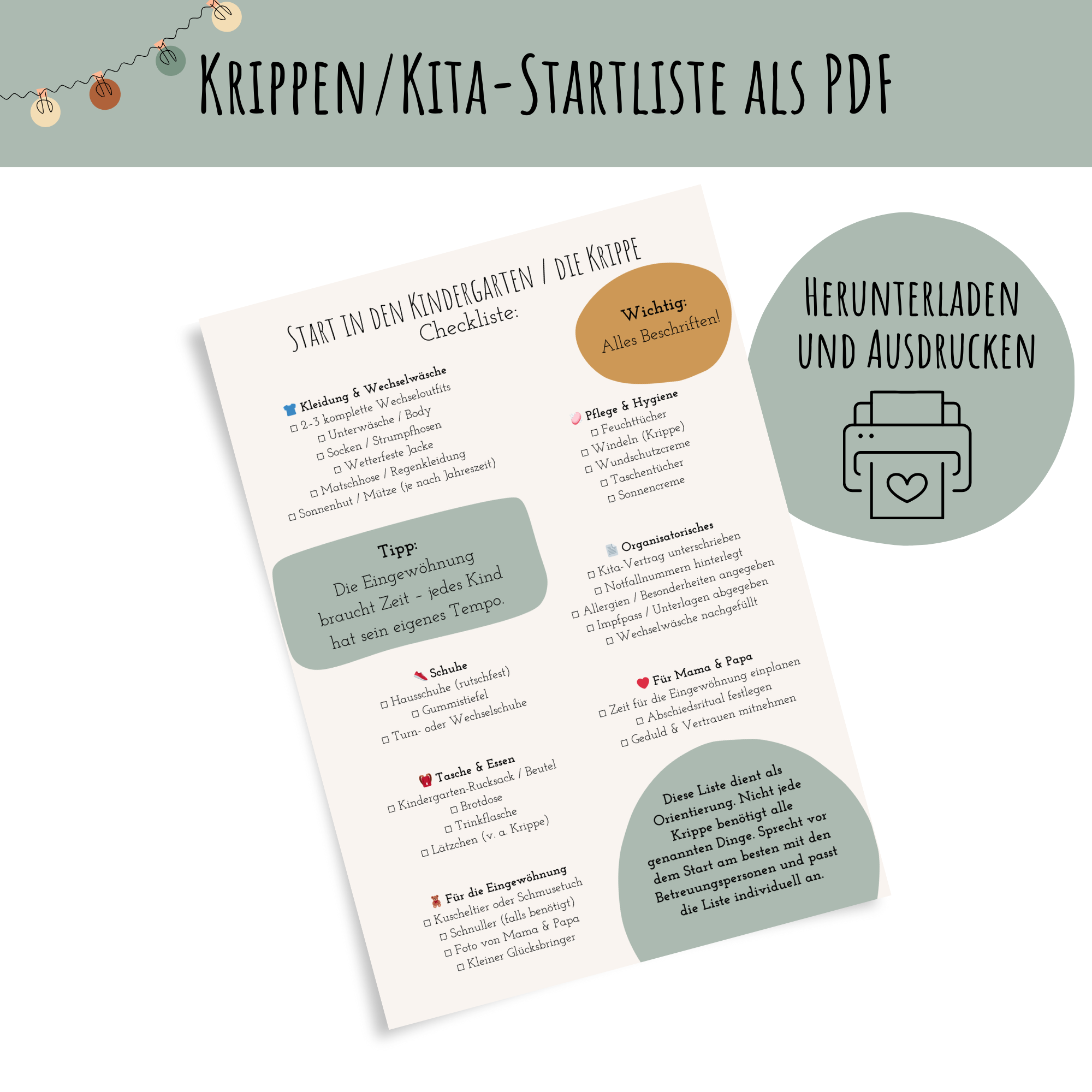 Checkliste zum Kita- & Krippenstart