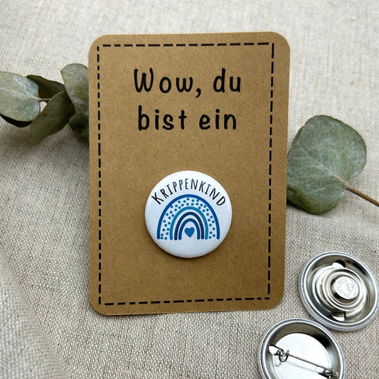 Anstecker Krippenkind BLAU Regenbogen