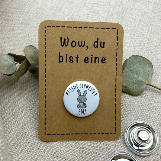 Anstecker kleine Schwester Tier PERSONALISIERT